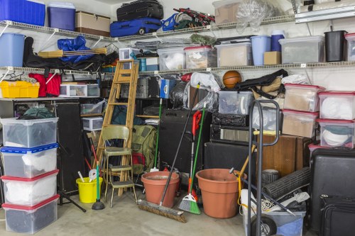 Satisfied homeowner with an organized garage